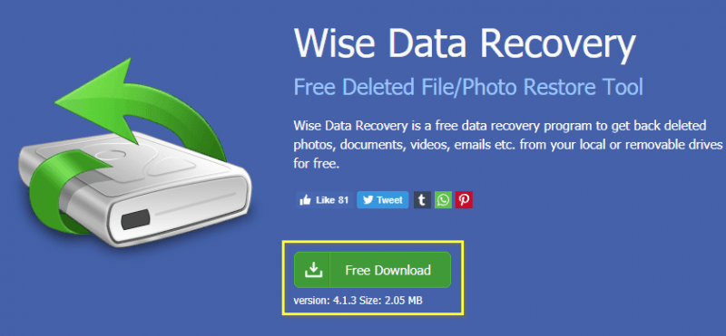 Страница загрузки Wise Data Recovery