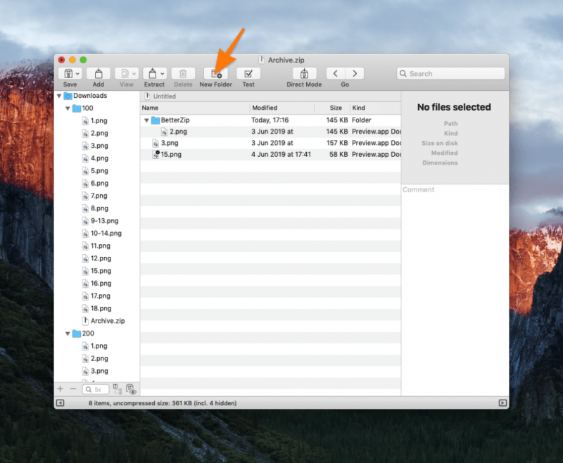 BetterZip новая папка