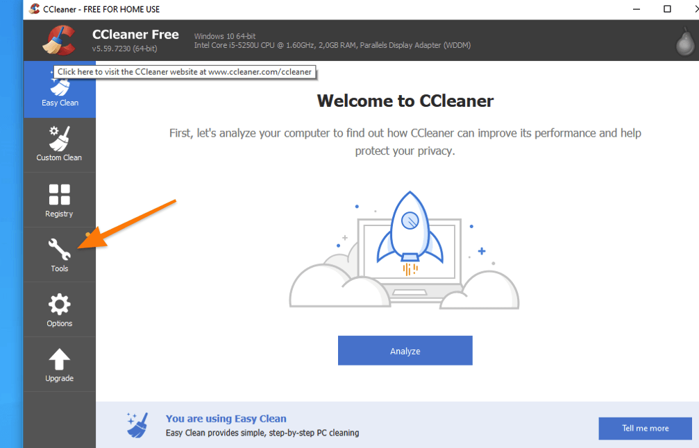 Стартовый экран CCleaner