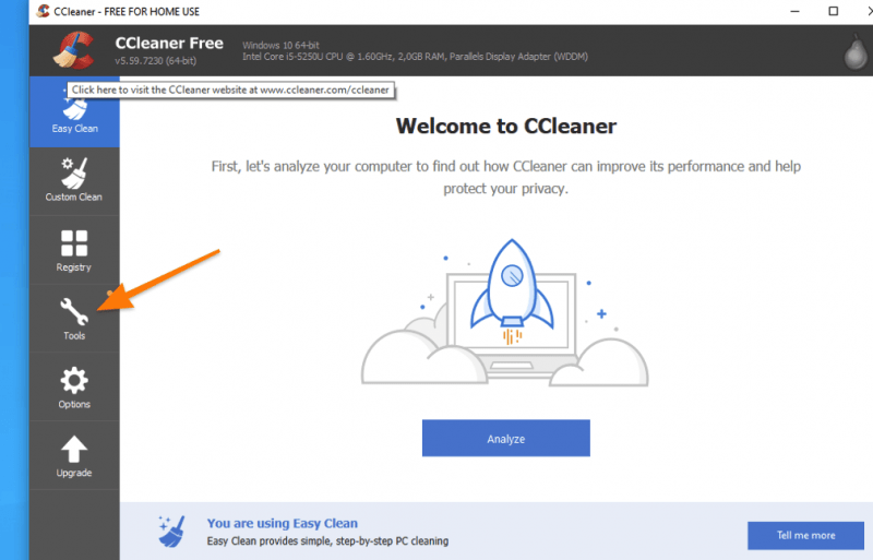 Интерфейс CCleaner