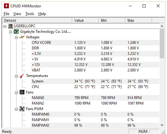 HWMonitor меню 