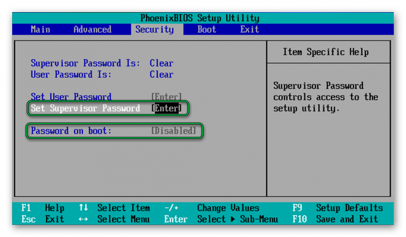 Пароль учетной записи в БИОС