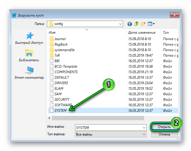 файл SYSTEM папка config