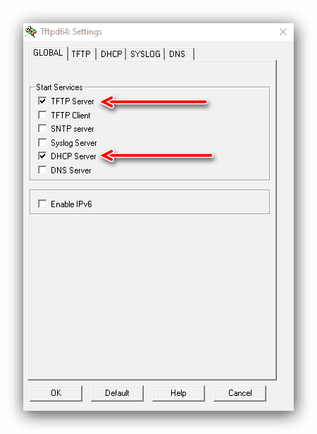 Вкладка Global в настройках Tftp