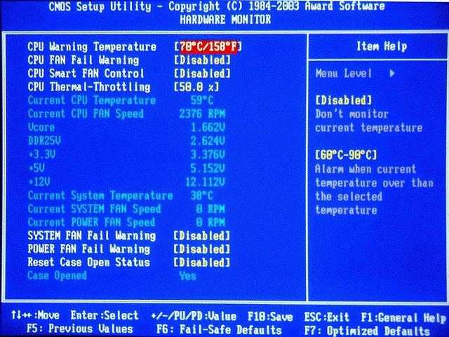 bios температура