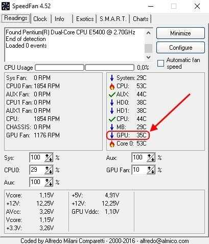 Как посмотреть температуру видеокарты в SpeedFan