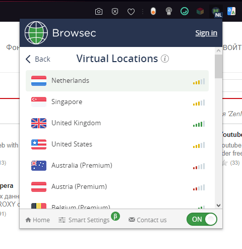 Browsec для Opera GX