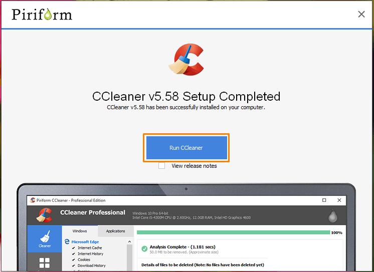 Программа «CCleaner» установлена