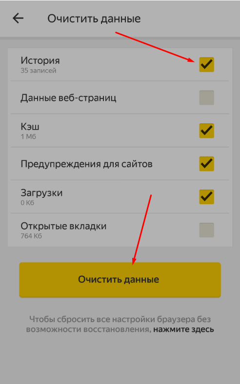 Очистить все данные в яндекс браузере на смартфоне