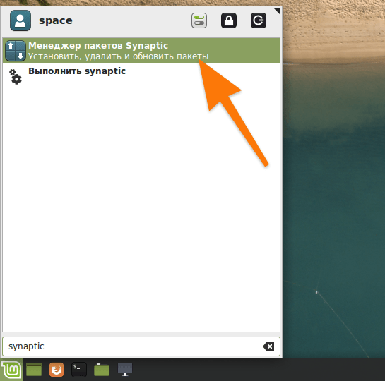 открываем сам менеджер пакетов Synaptic