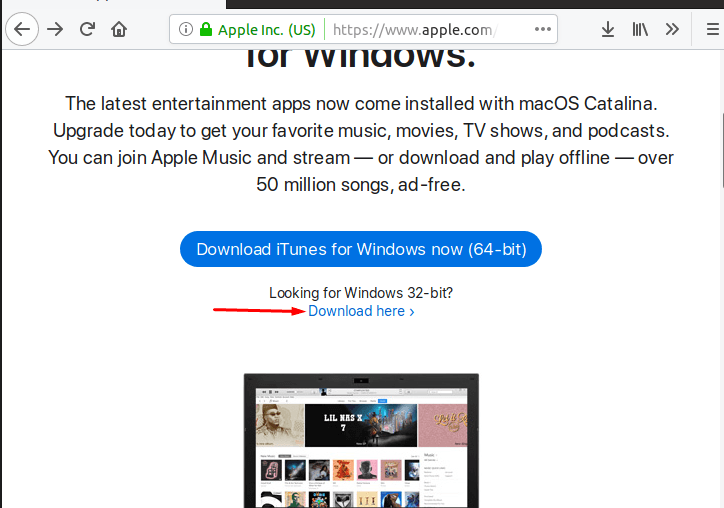 Скачивание файла iTunes для установки в Linux