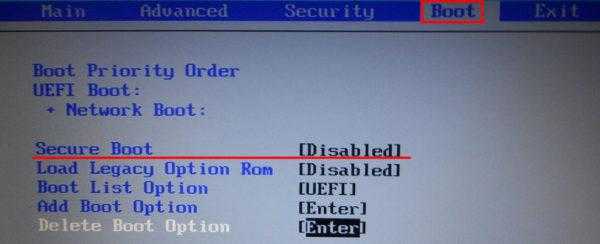 secure boot disabled