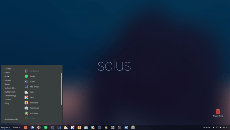 Рабочий стол в версии Solus ОС Linux