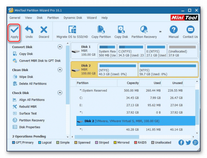 Восстановление удалённых разделов в MiniTool Partition Wizard