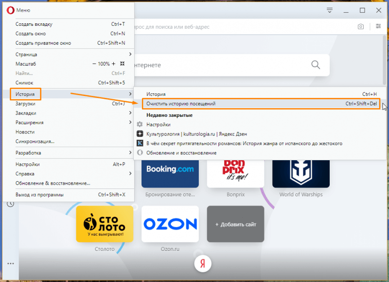 Меню Оперы история посещений