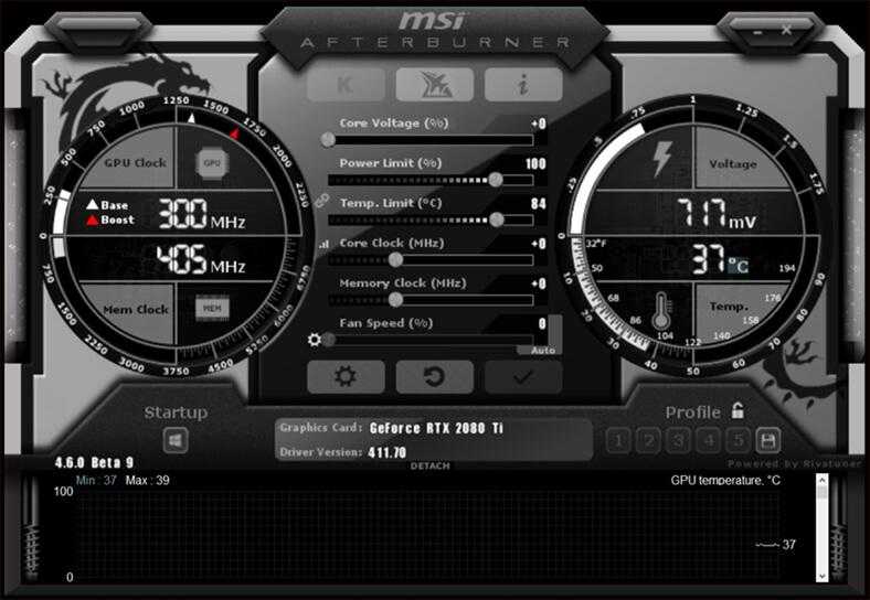 Интерфейс программы MSI Afterburn