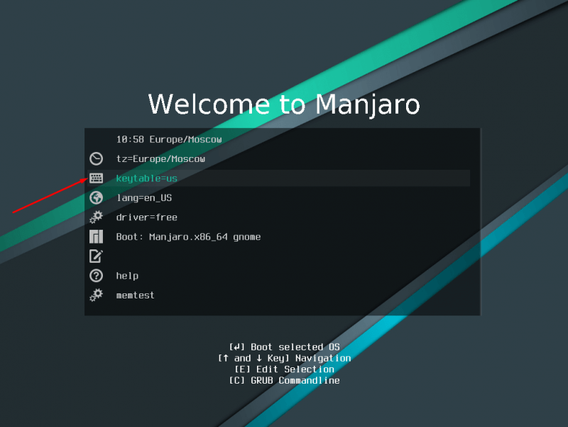 Установка раскладки клавиатуры при установке Manjaro