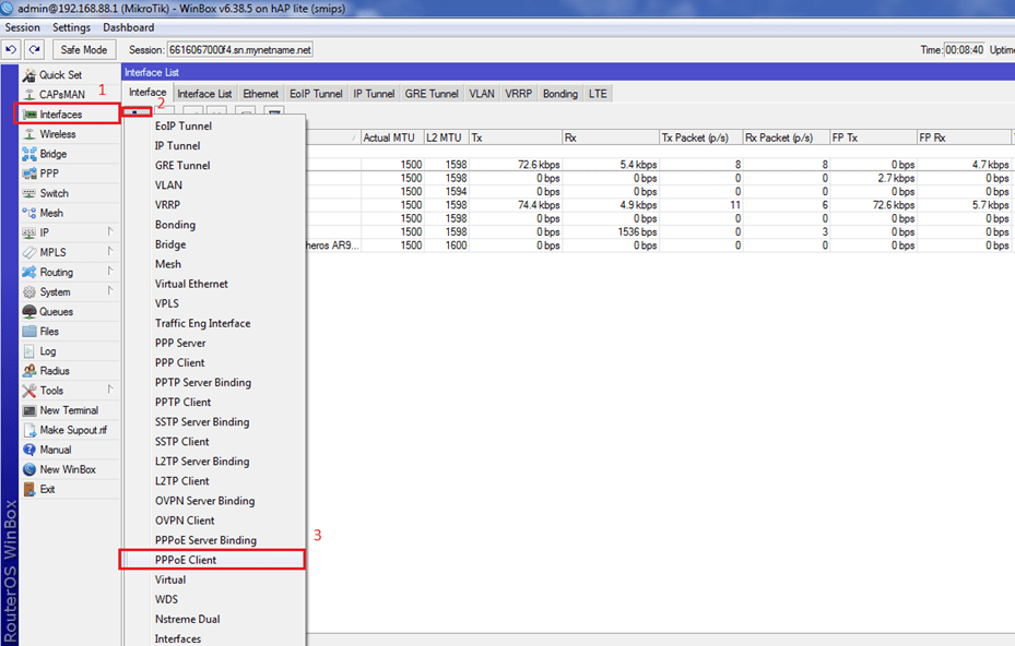 Изменение настроек PPoE Client в модеме Mikrotik