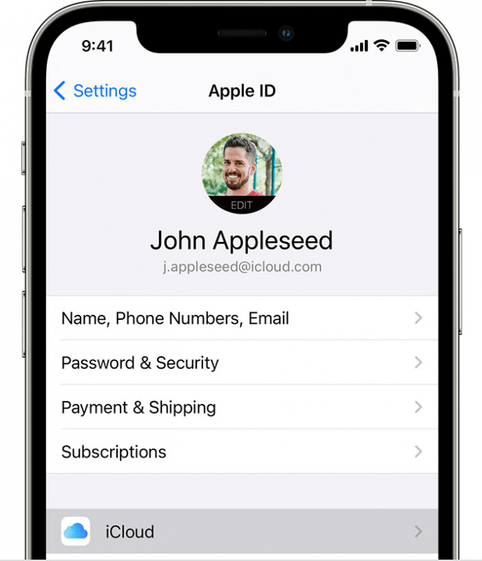 открываем настройки учетной записи apple id