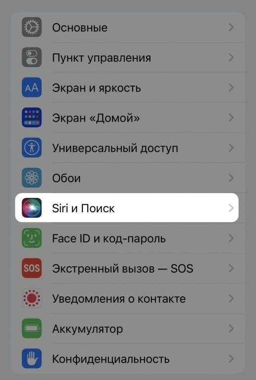 Переходим в раздел с параметрами «Siri и Поиск»