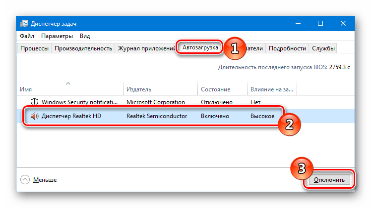 Автозагрузка Диспетчер задач