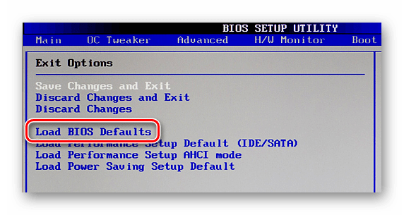 BIOS Load Bios Defaults