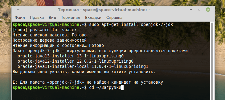 Команда перехода в папку «Загрузки»