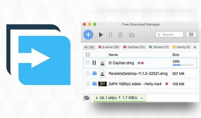 ускоритель загрузки для мак Free Download Manager