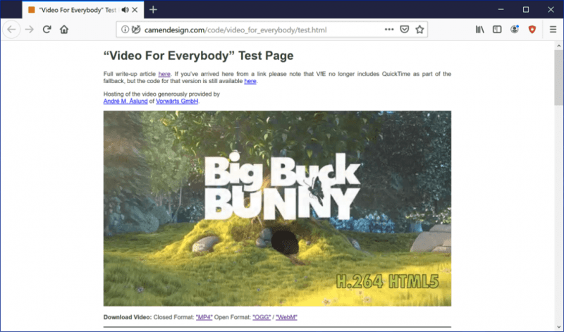 Страница тестового видео Mozilla