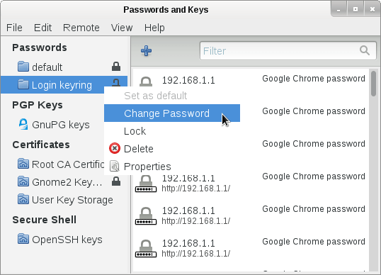 менеджер паролей для Linux Gnome Keyring