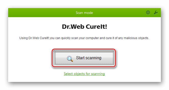 Интерфейс Dr Web СureIt