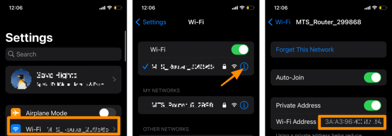 строка Wi-Fi Address с мак-адресом