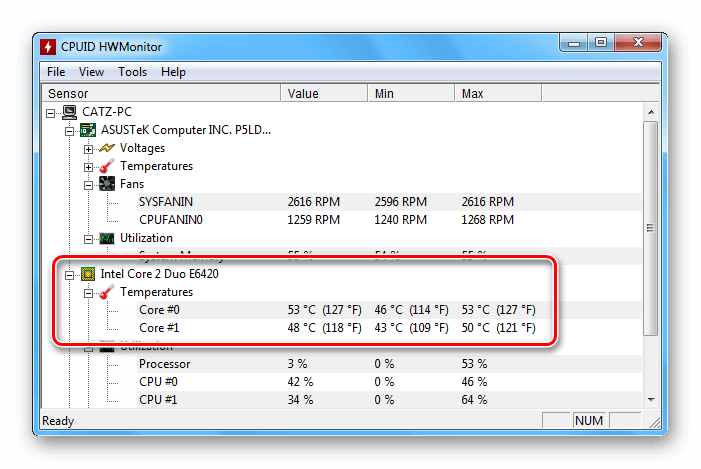 Главное окно программы CPUID HWMonitor