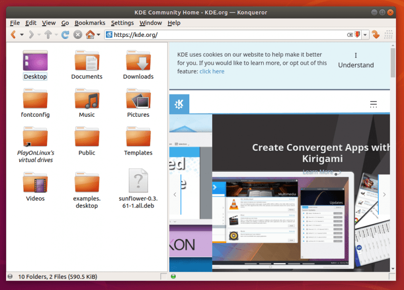 Интерфейс Konqueror в Ubuntu