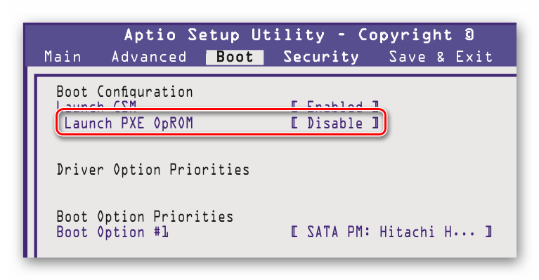 Launch PXE OpROM BIOS