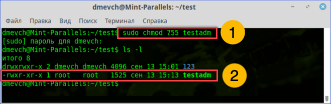 Изменение прав доступа командой «chmod»