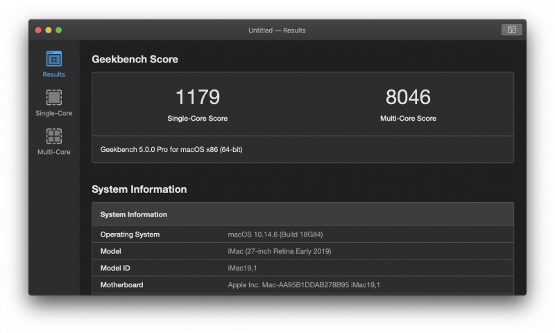 Интерфейс Geekbench