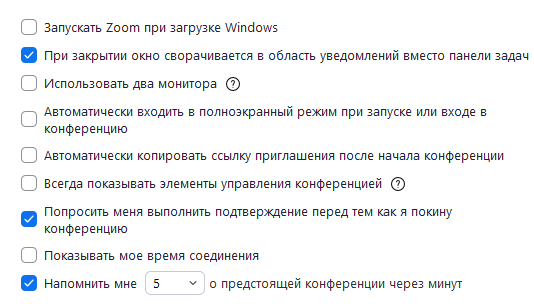 общие настройки в zoom