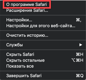 Меню браузера Safari