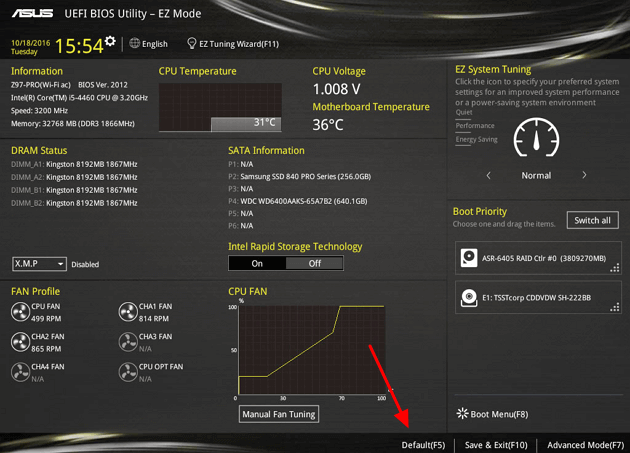 Сброс UEFI BIOS