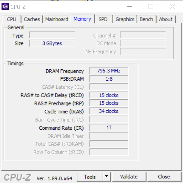 Показатели оперативной памяти в CPU-Z