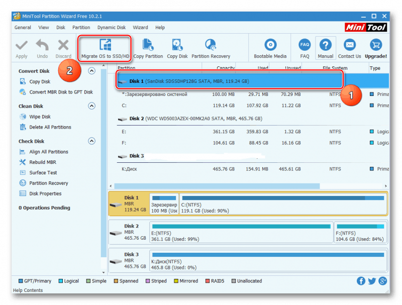 Миграция на SSD или HDD в MiniTool Partition Wizard