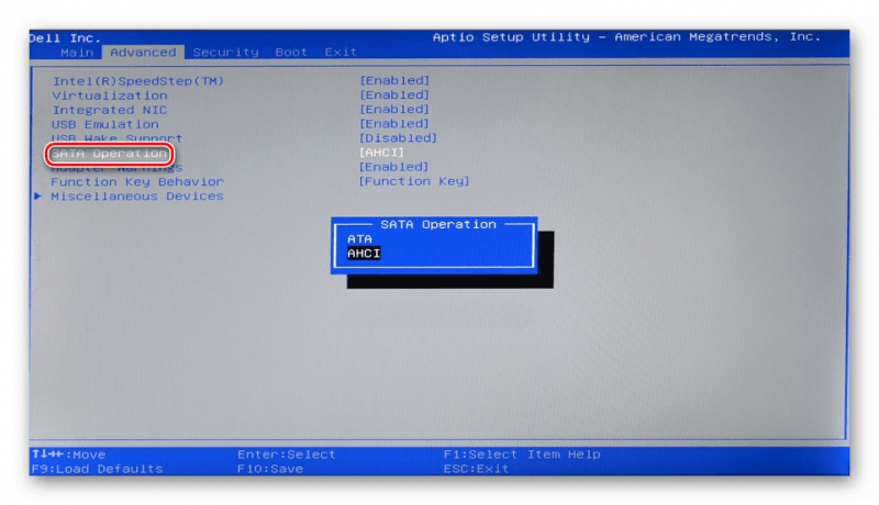 Изменение режима SATA в BIOS