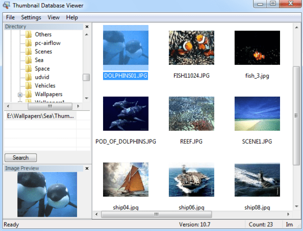 Просмотр эскизов Thumbs.db с помощью программы Thumbnail Database Viewer