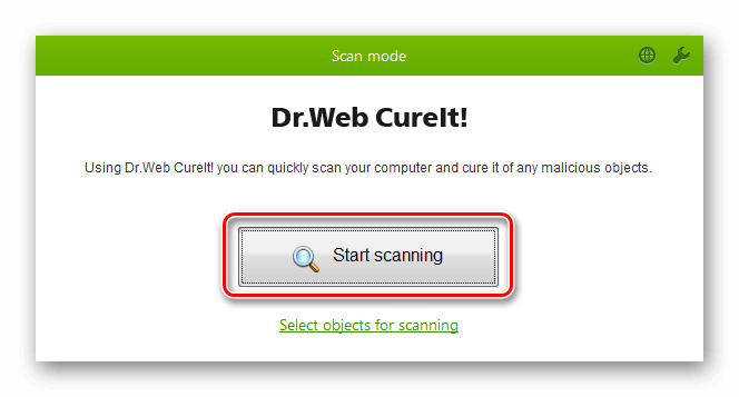 Запуск сканирования Dr Web СureIt